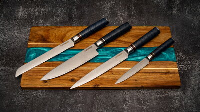 KATFINGER | Blue River | sada damaškových nožů 4ks + prkno | KFs311