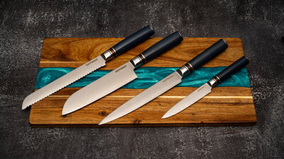 KATFINGER | Blue River | sada damaškových nožů 4ks + prkno | KFs312