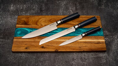 KATFINGER | Blue River | sada damaškových nožů 3ks + prkno | KFs313