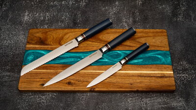 KATFINGER | Blue River | sada damaškových nožů 3ks + prkno | KFs315