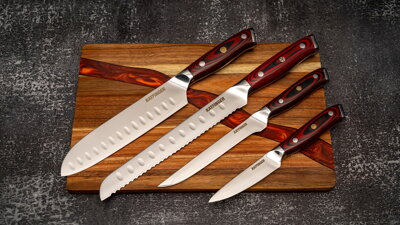 KATFINGER | Red River | sada damaškových nožů 4ks + prkno | KFs211