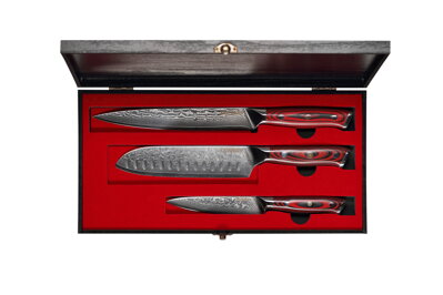 KATFINGER | Box Red Santoku | sada damaškových nožů 3ks | KFs202