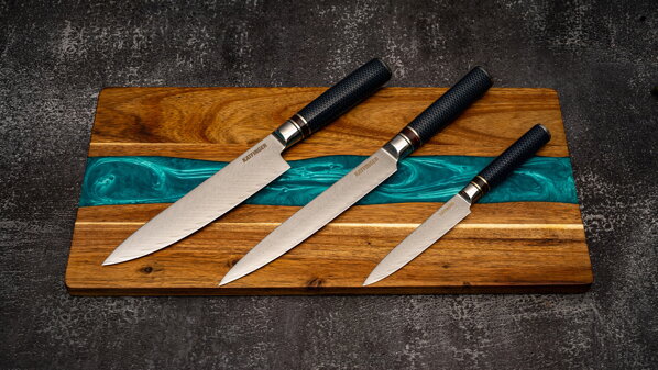 KATFINGER | Blue River | sada damaškových nožů 3ks + prkno | KFs316