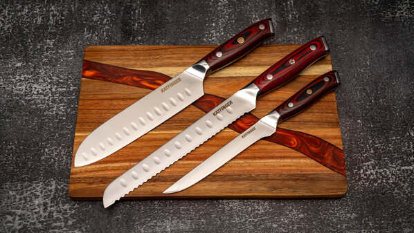 KATFINGER | Red River | sada damaškových nožů 3ks + prkno | KFs212