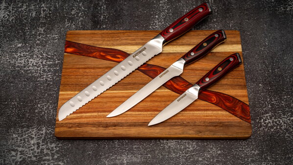 KATFINGER | Red River | sada damaškových nožů 3ks + prkno | KFs214